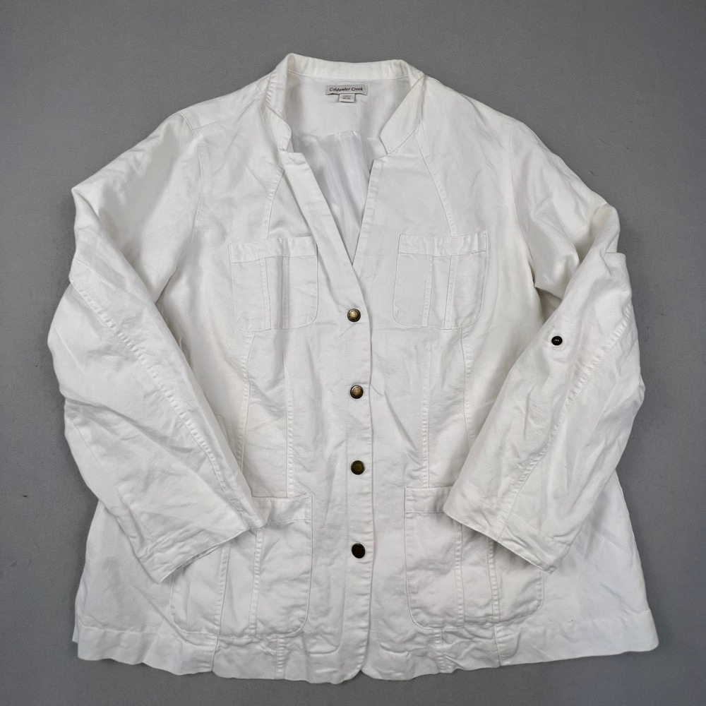 Utility Jacket Womens‎ 20-22 White Button Up Roll Tab Safari Casual